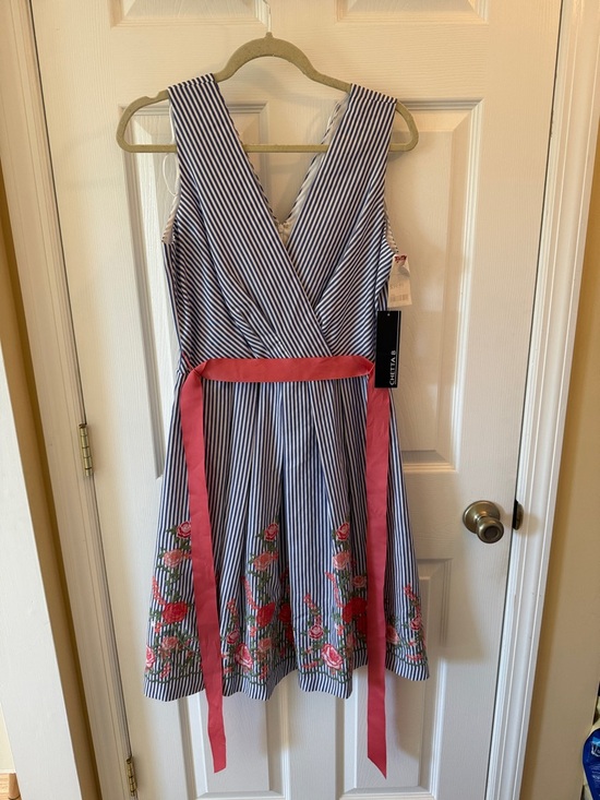 T.J.Maxx Dresses & Skirts - Blue and White Striped Sleeveless Dress with floral Accent
